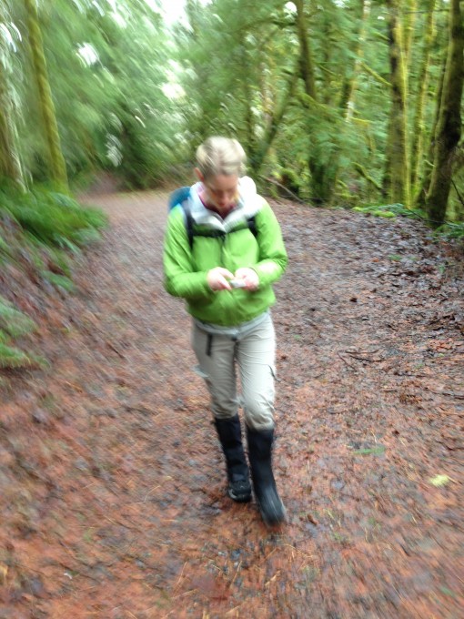 Texting Mom our location and estimated time on the trail. Safety First!