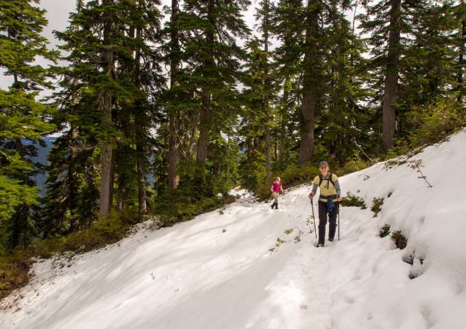 Stacey and I making our way along the only steep portion of the snowy trail. 