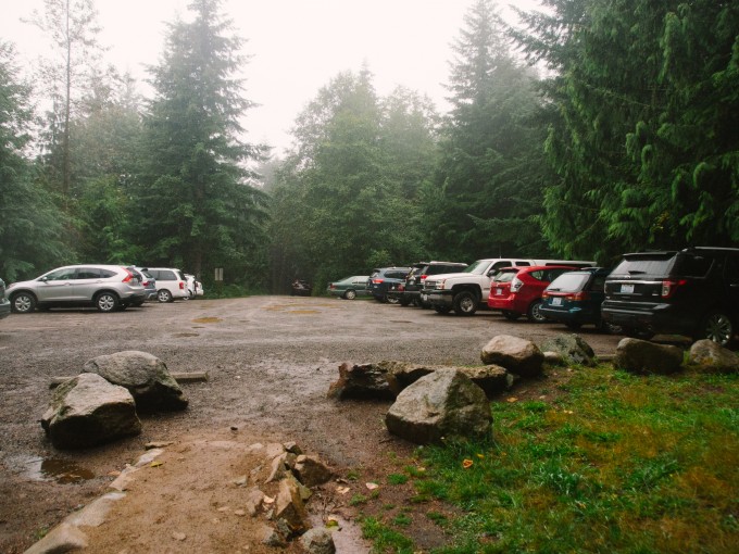 Trailhead full of cars (this picture was taken as we were leaving, but the number of cars were about the same)