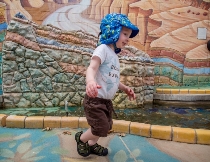 Exploring the fountains in Artisia, NM.