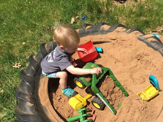 There was a great sandbox for Jack at the playground!